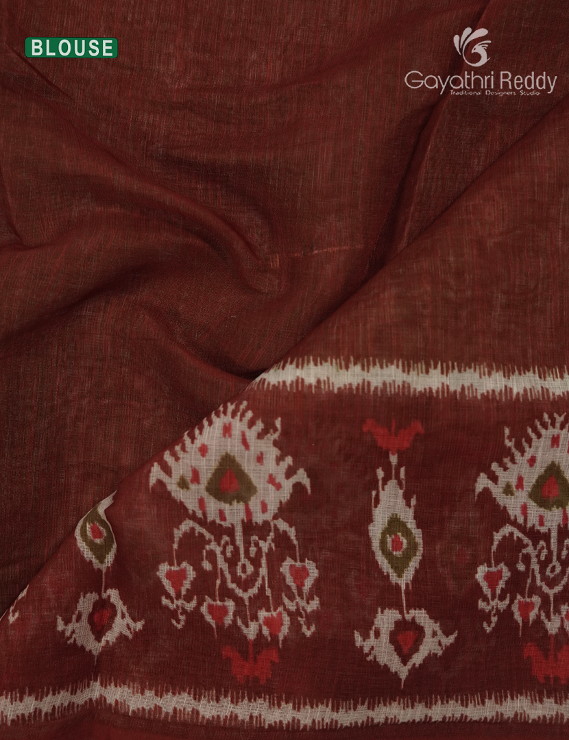 Linen Cotton Saree in Olive Green