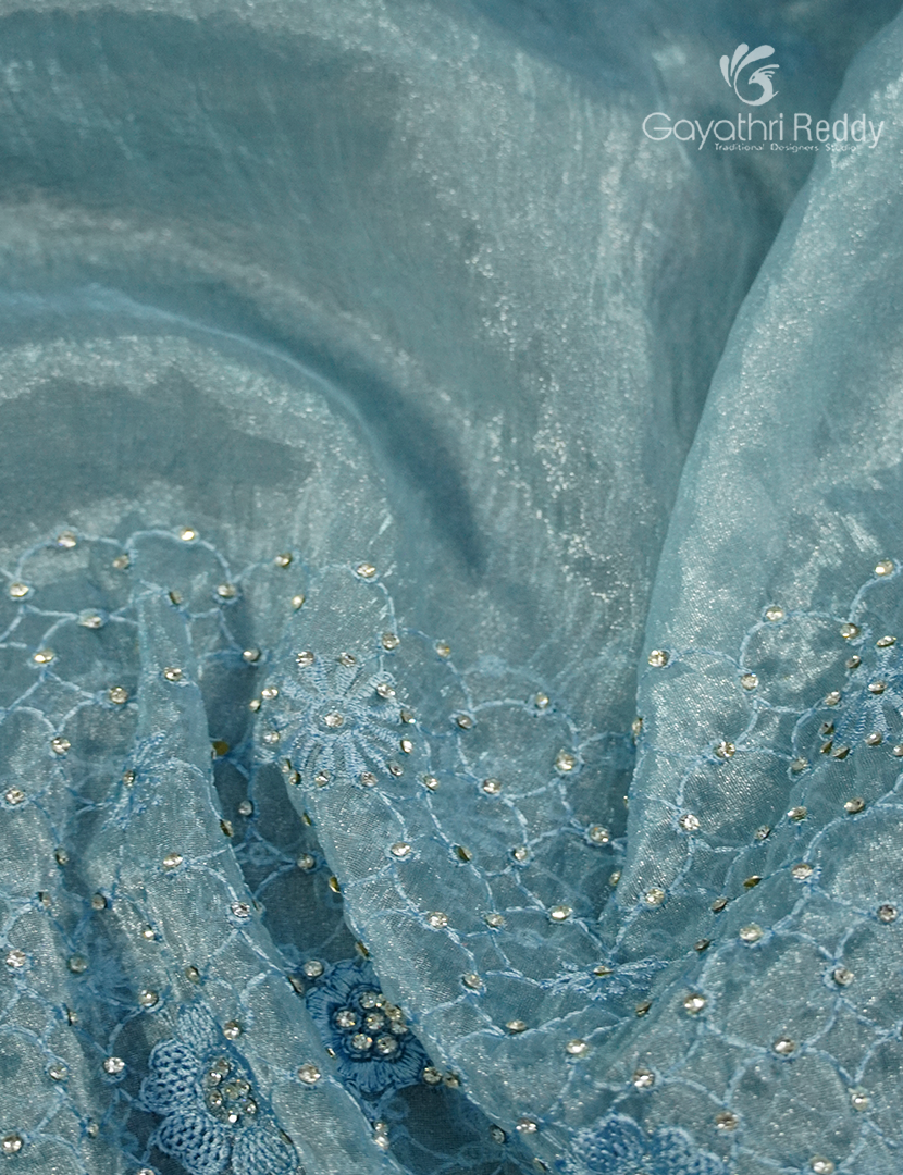 Glass Organza Saree in Pastel Sea Blue
