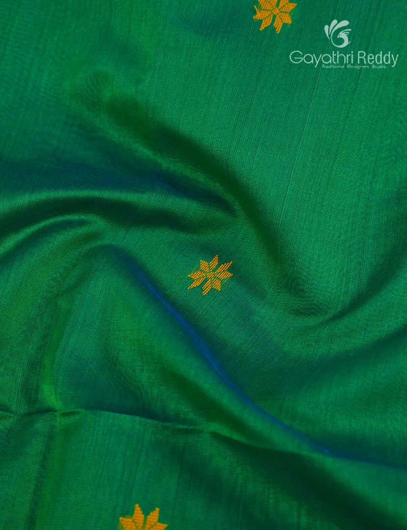 Pure Chanderi Sico Saree in Parrot Green and Mustard