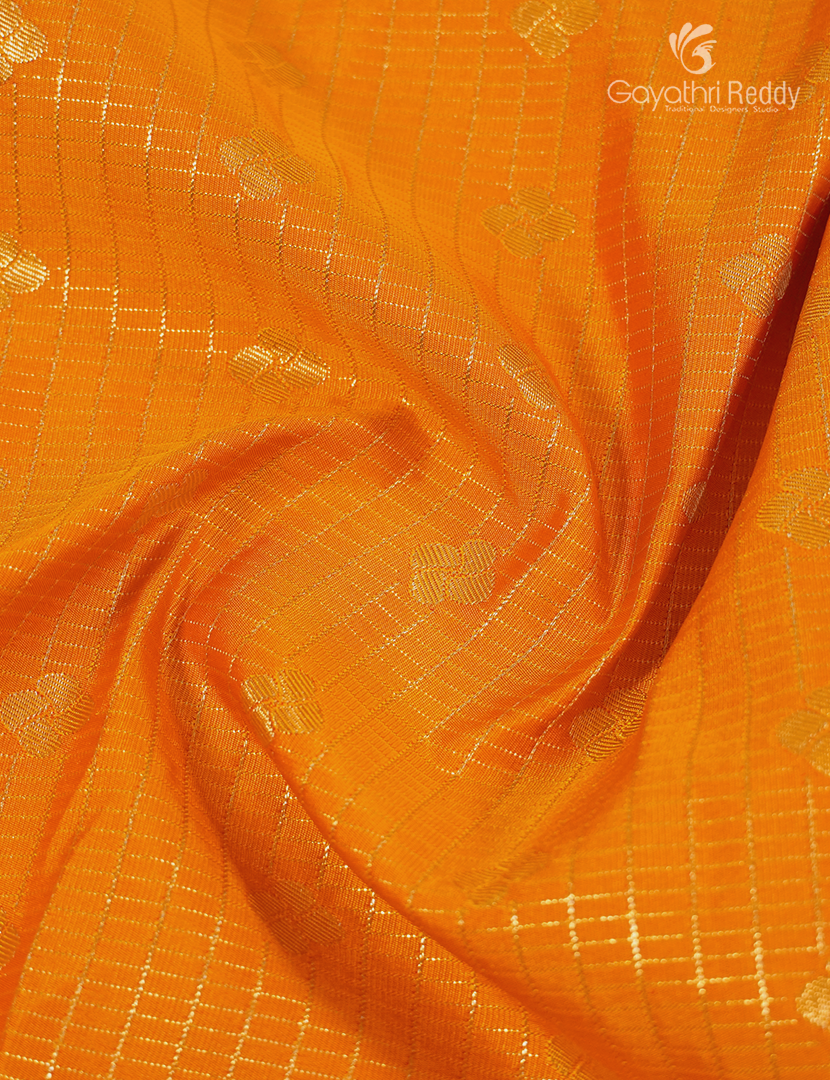 Semi Kanchipuram Silk Saree in Tangerine  and Parrot Green