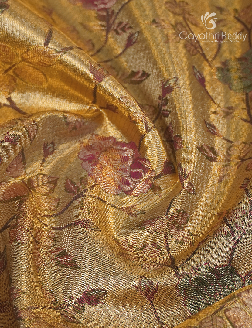 Pure Kanchipuram Silk Bridal Saree in Antique Gold and Deep Pink