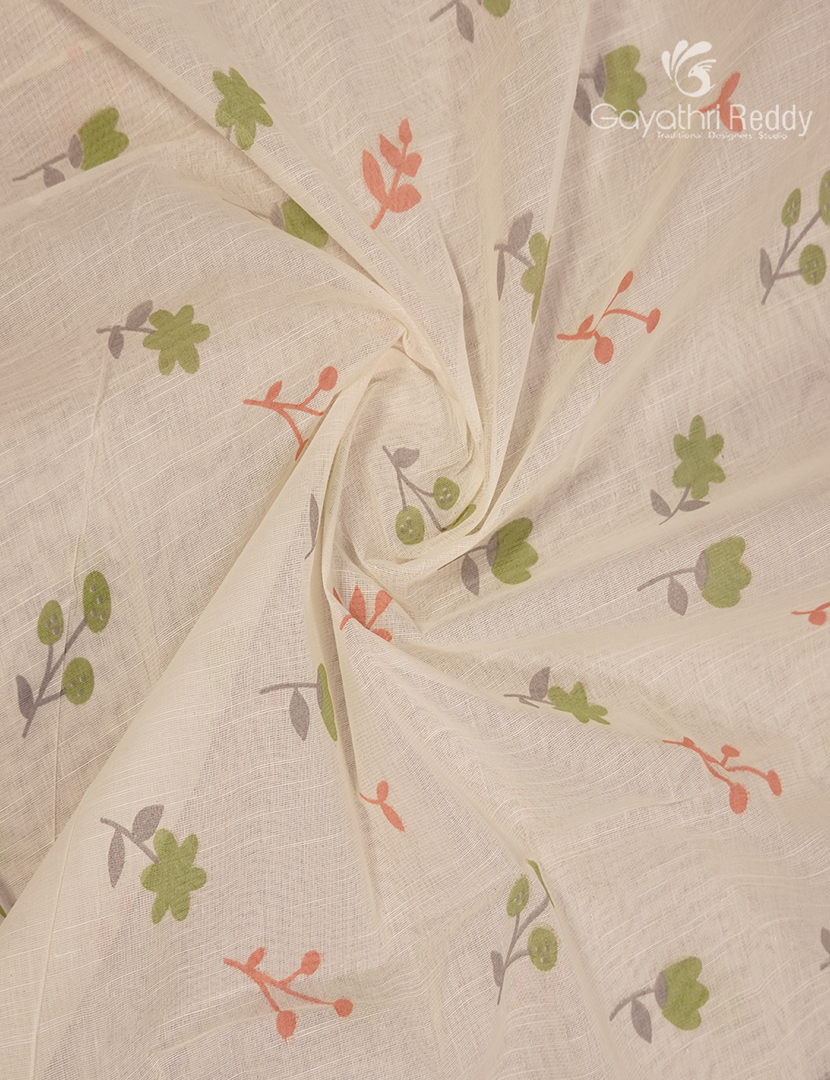 Pure Kanchi Cotton Printed Saree in Ivory