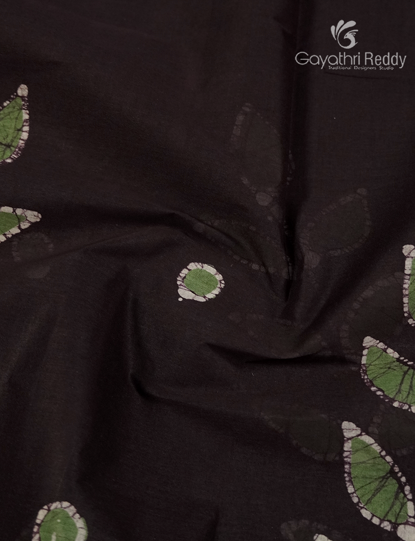 Cotton Batik Print Saree in Slate Black