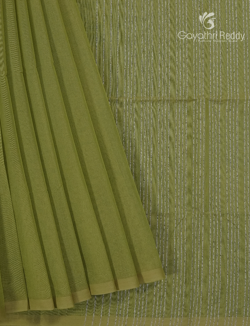 Pure Handloom Cotton Saree in Olive Green