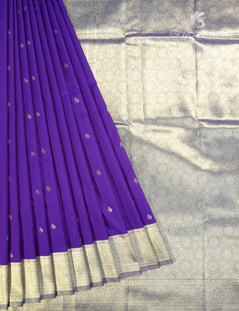 Semi Kanchipuran Silk Saree in Deep Purple and  Silver
