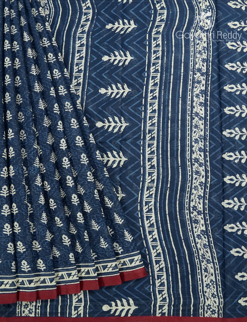 Vidharbha Cotton Saree in IIndigo Blue