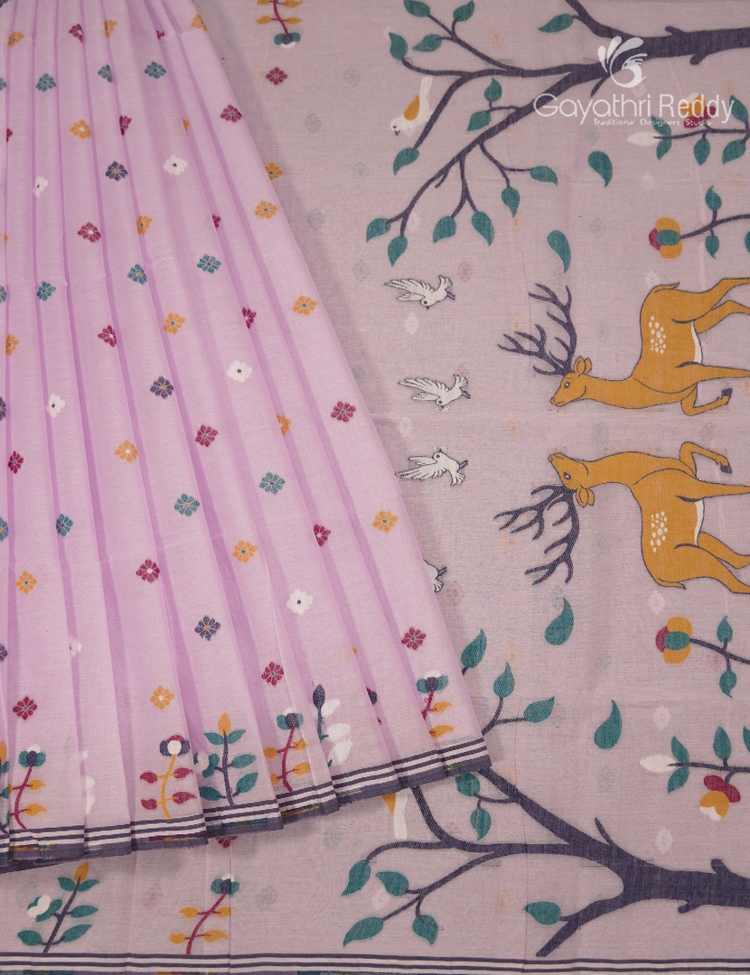 Jamdani Cotton Saree in Baby Pink