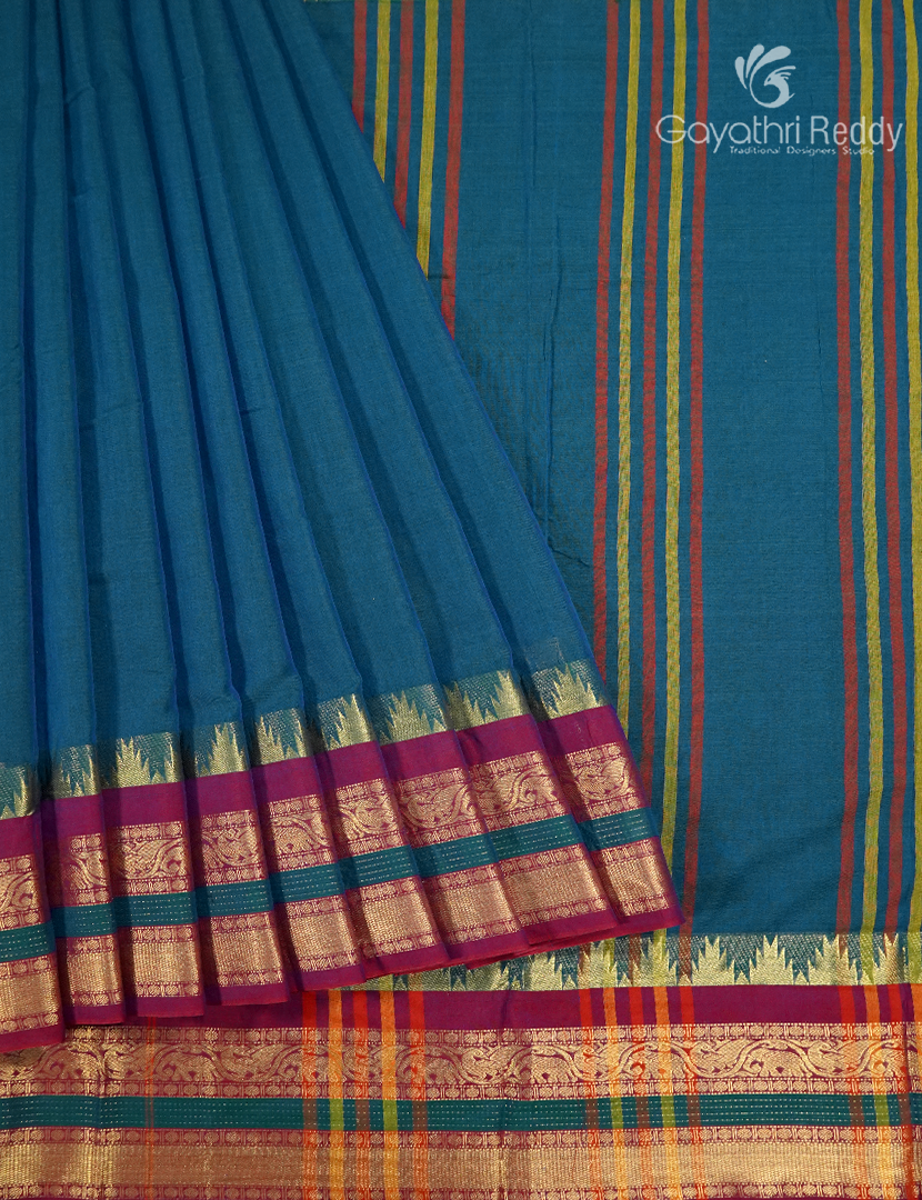 Pure Narayanpet Cotton Saree in Peacock blue