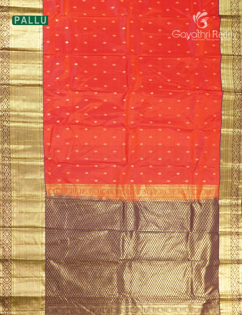 Semi Kanchipuram Silk Saree in Orange and Deep Brown