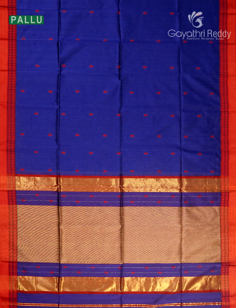 Pure Chanderi Sico Saree in Royal Blue and Red