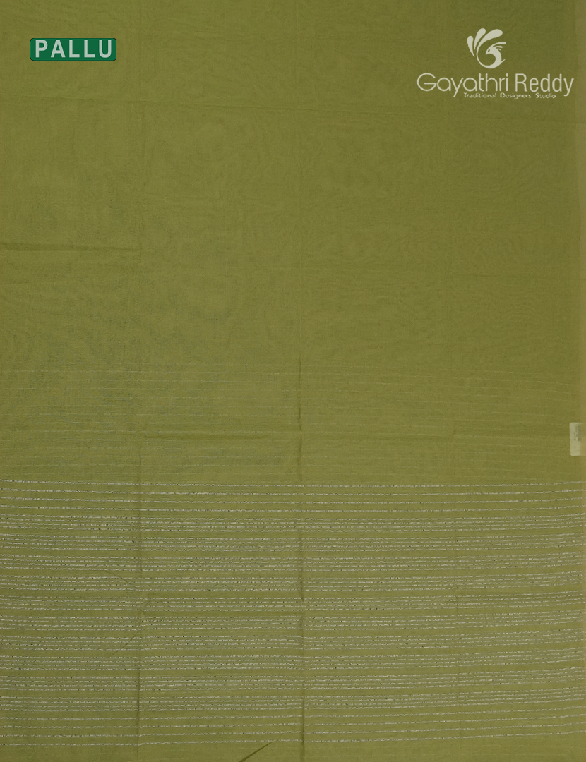 Pure Handloom Cotton Saree in Olive Green