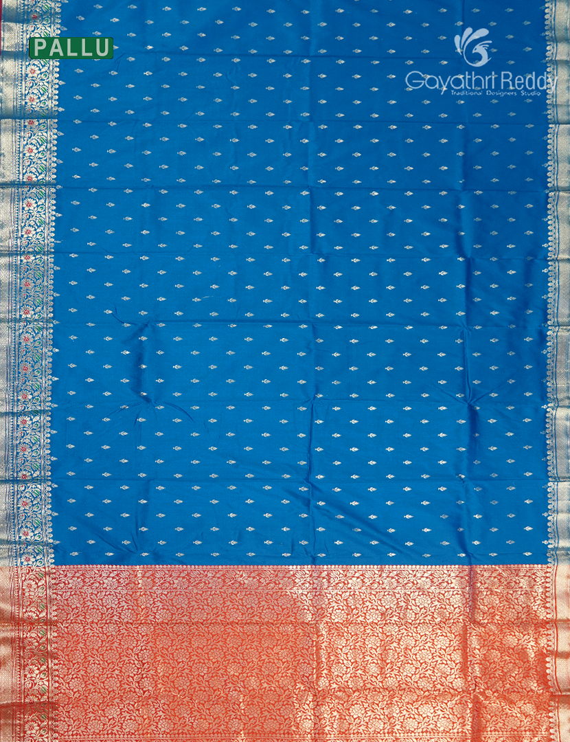 Semi Banaras Katan Silk Saree in Blue and Red