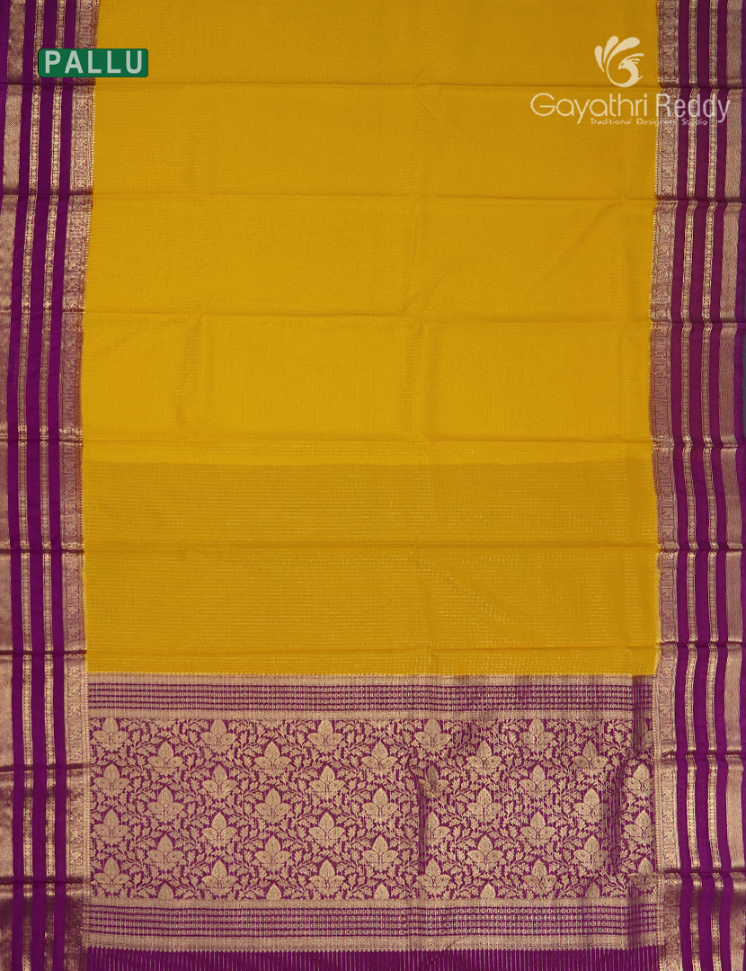 Semi Mysore Crepe Saree in Mango Yellow and Deep Jamun
