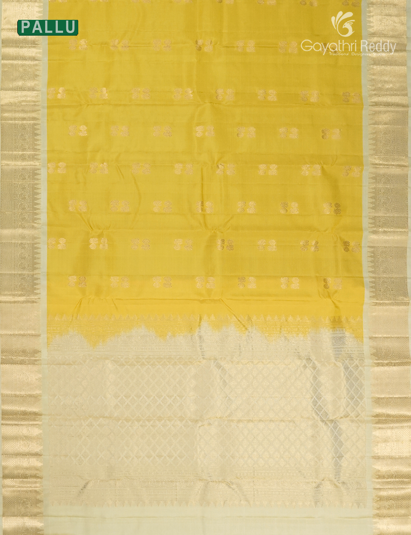 Pure Kanchipuram Vintage Silk Saree ( Medium Border ) in Yellow