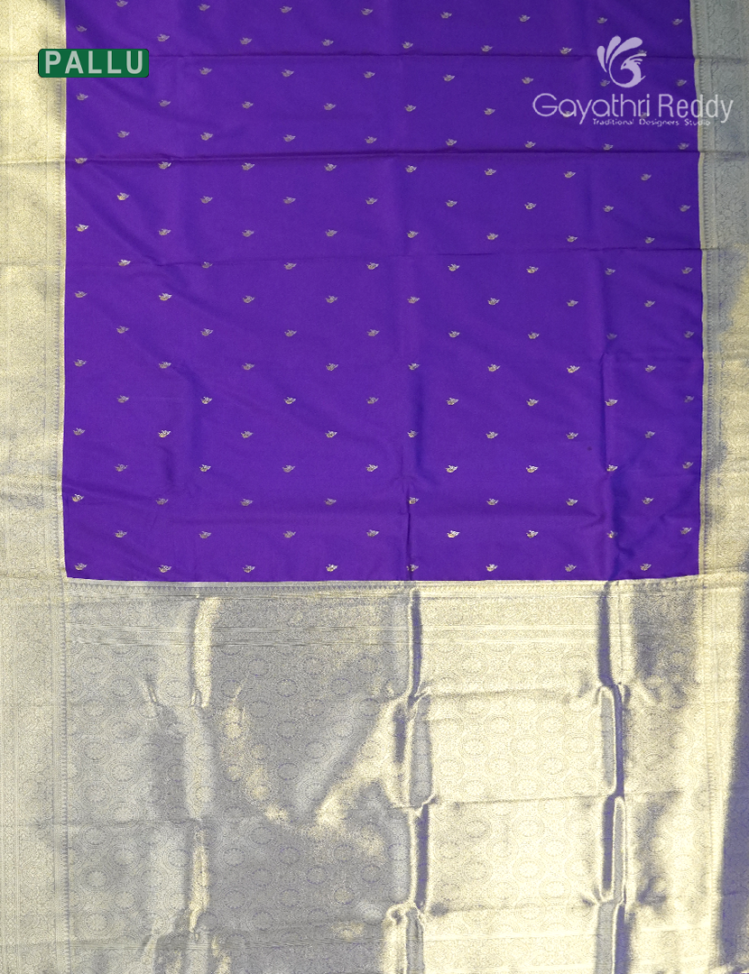 Semi Kanchipuran Silk Saree in Deep Purple and  Silver