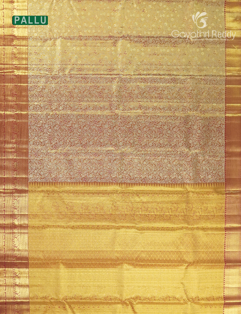 Pure Kanchipuram Silk Bridal Saree in Rose gold and Deep Red