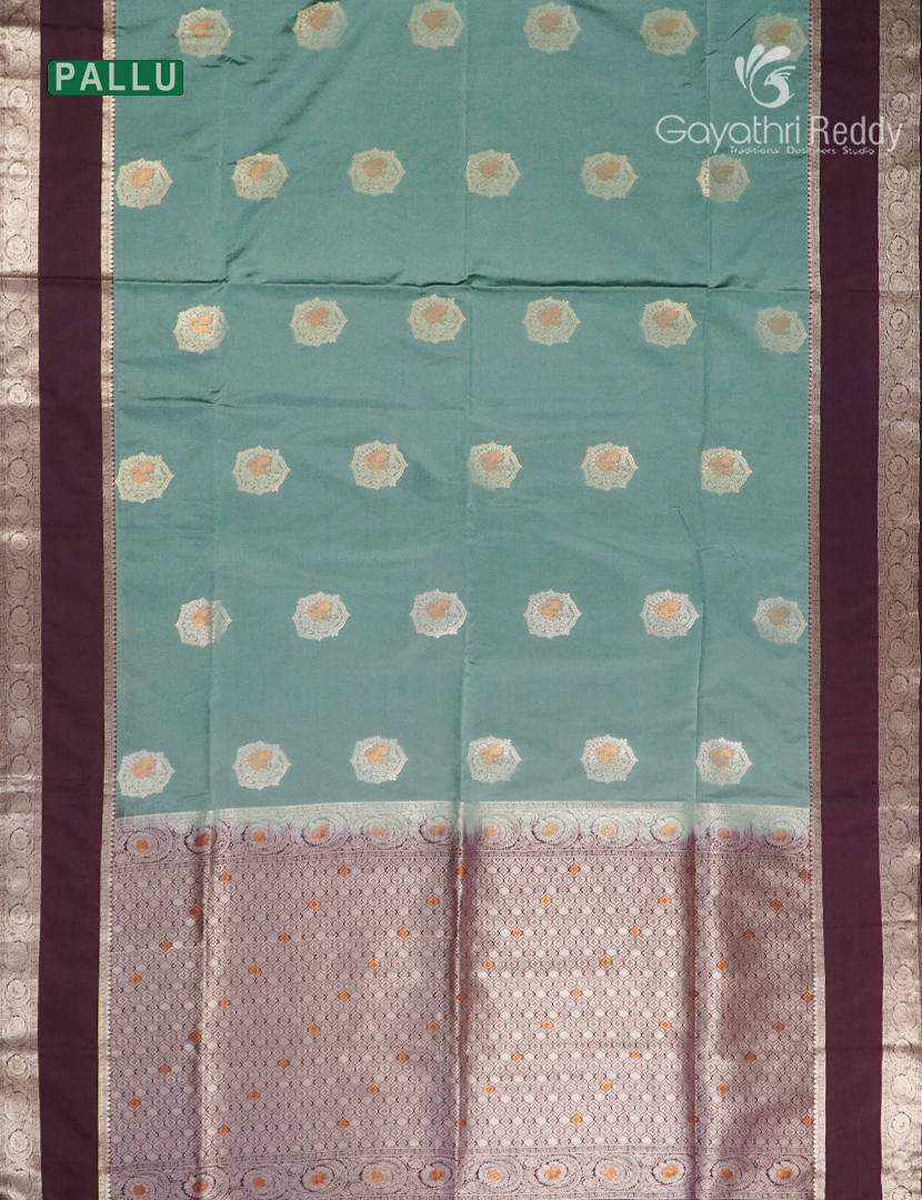 Soft Silk Saree in Mint Green and Brown