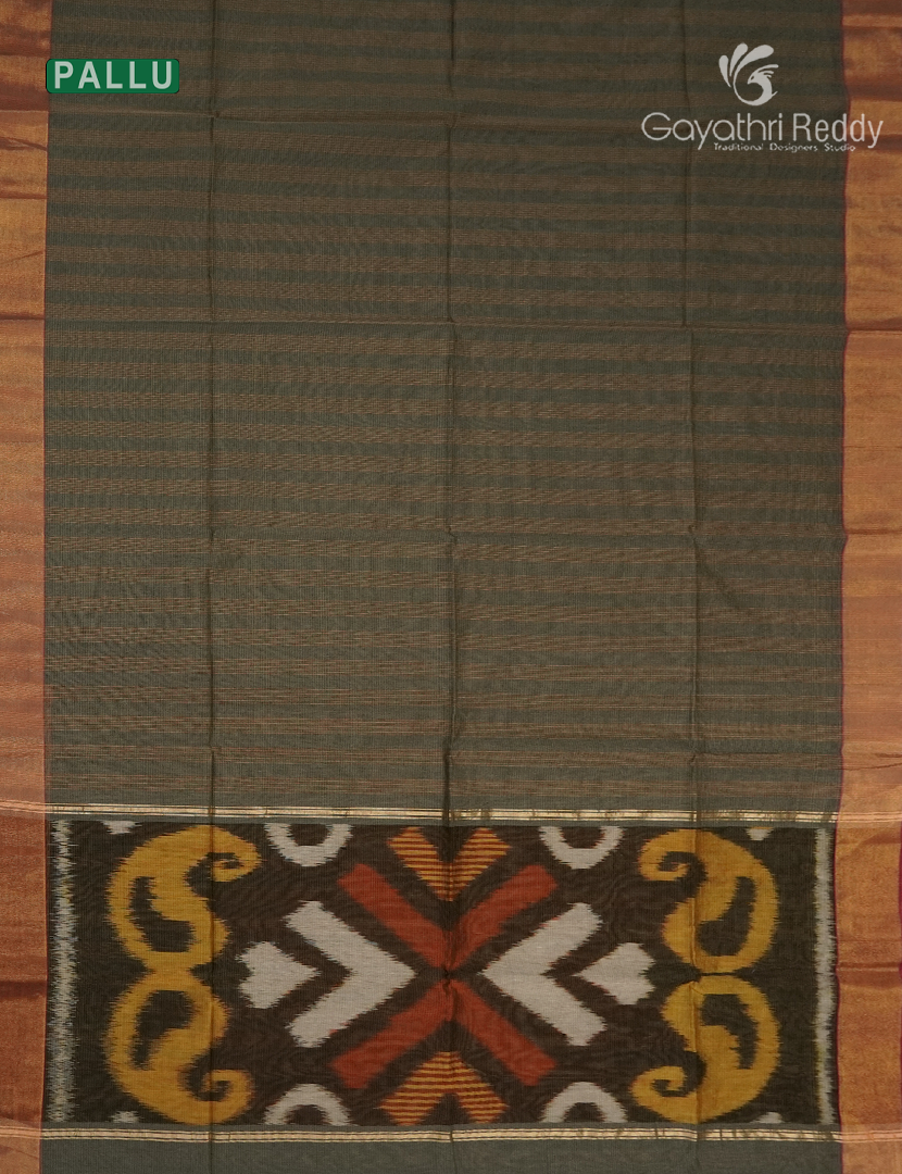 Semi Ikat Sico Saree in Deep Olive Green