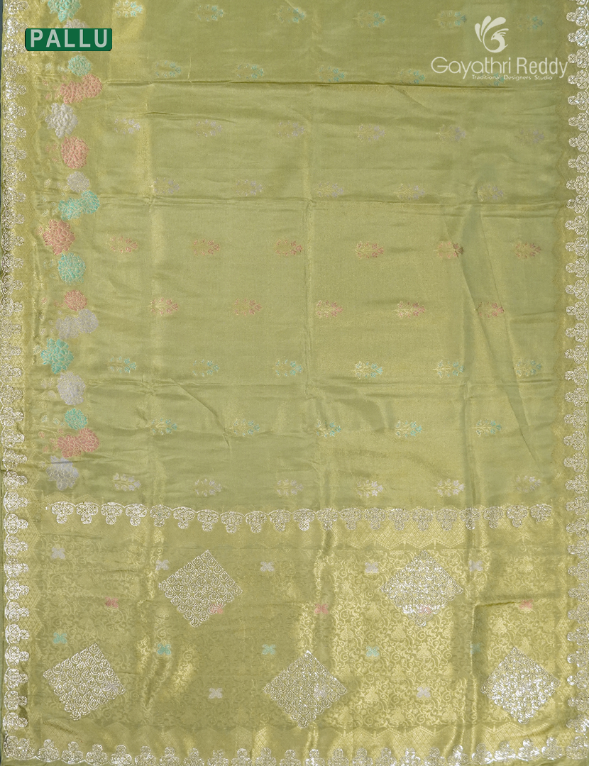 Semi Kanchipuram Silk Fancy Saree in Parrot Green
