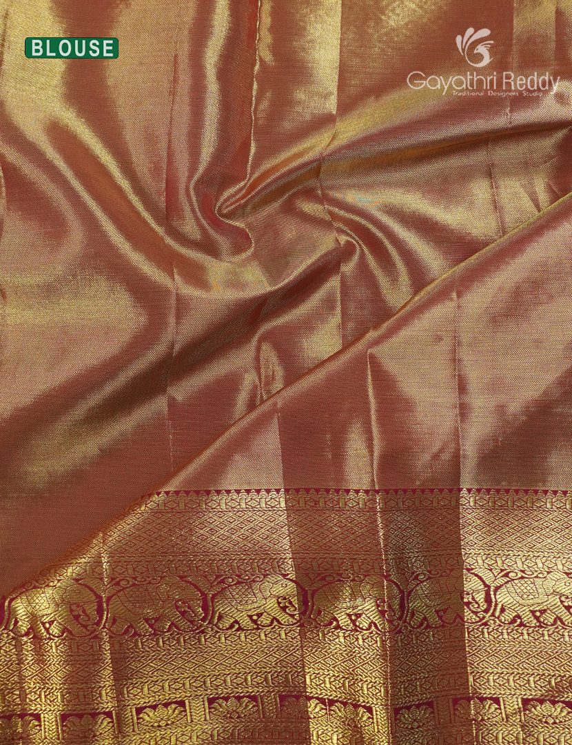 Pure Kanchipuram Silk Bridal Saree in Rose gold and Deep Red