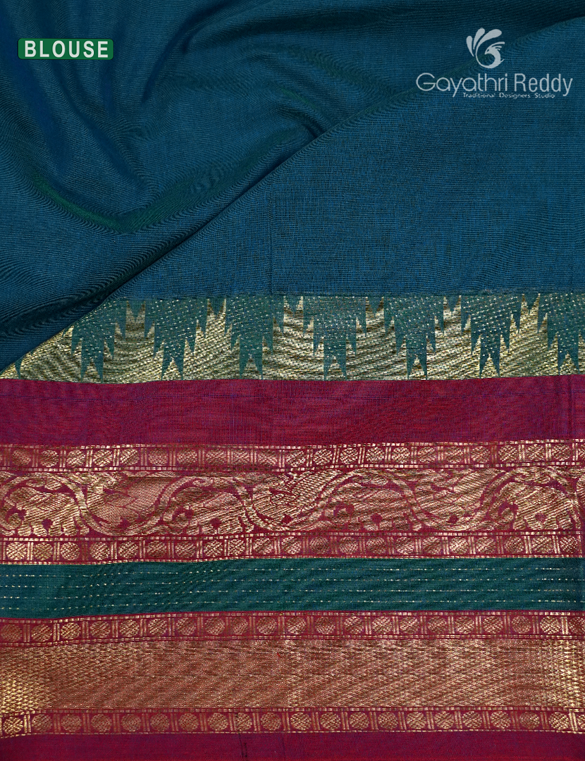 Pure Narayanpet Cotton Saree in Peacock blue