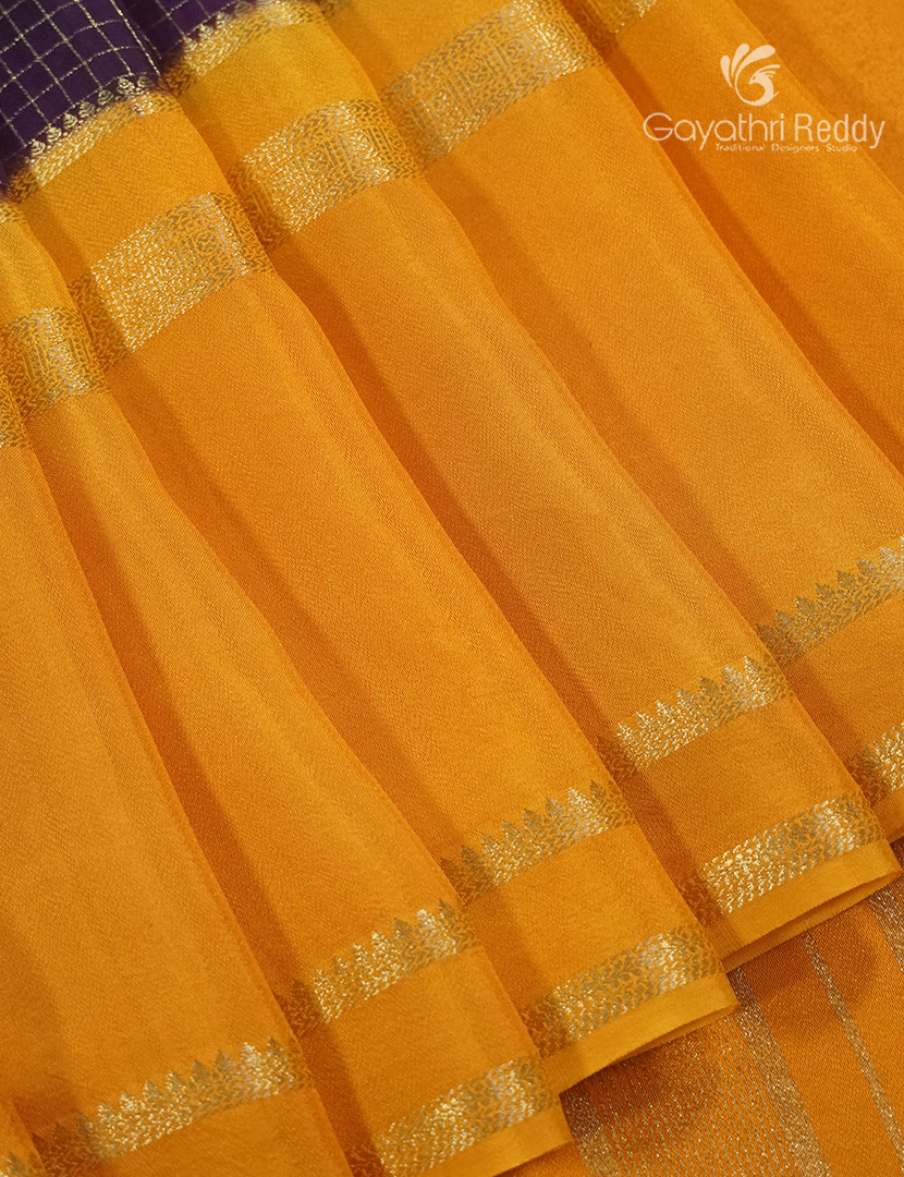 Semi Mysore Crepe Saree in Deep Violet and Yellow