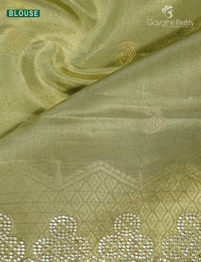 Semi Kanchipuram Silk Fancy Saree in Parrot Green