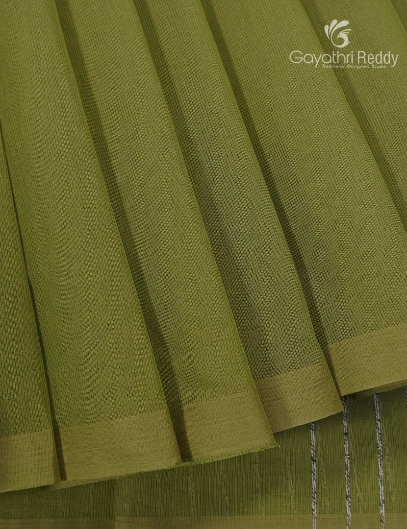 Pure Handloom Cotton Saree in Olive Green