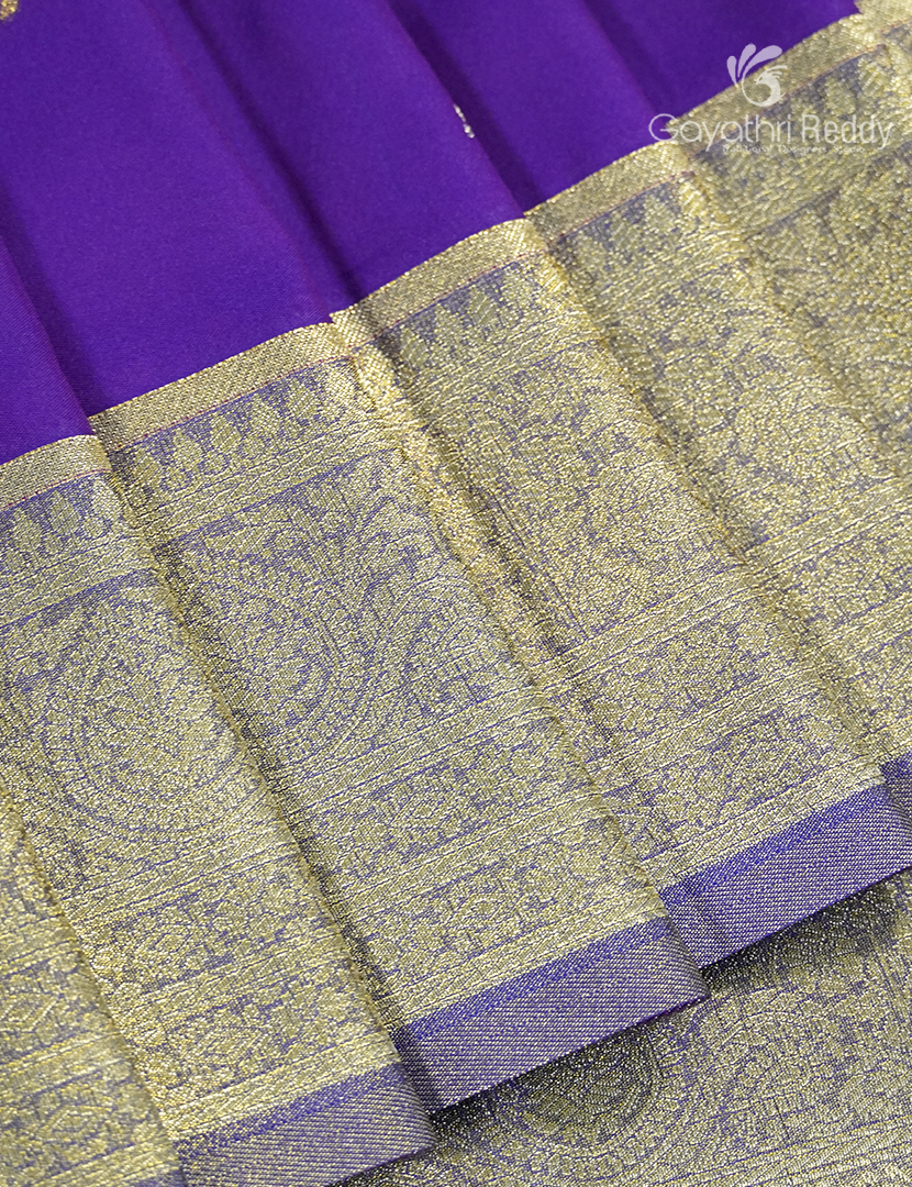 Semi Kanchipuran Silk Saree in Deep Purple and  Silver