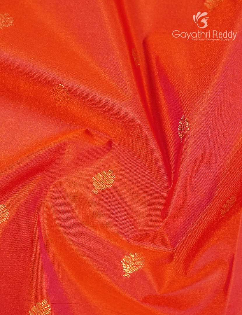 Semi Kanchipuram Silk Saree in Orange and Deep Brown