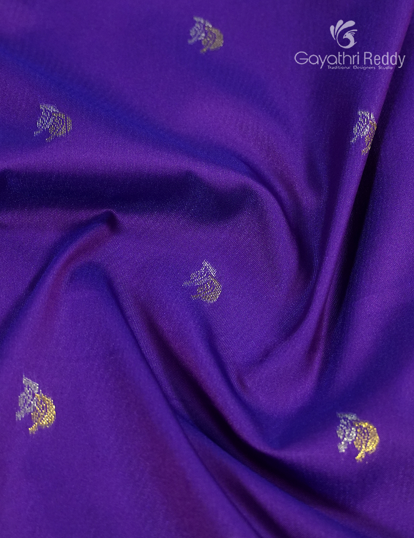 Semi Kanchipuran Silk Saree in Deep Purple and  Silver