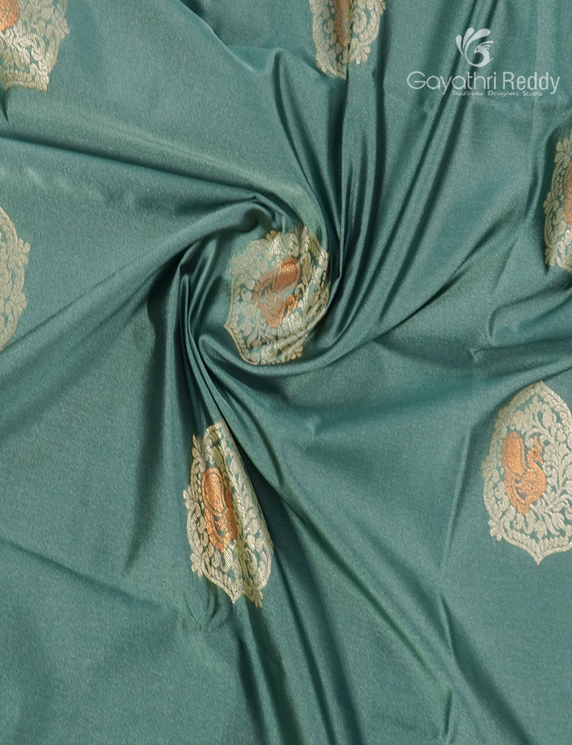 Soft Silk Saree in Mint Green and Brown