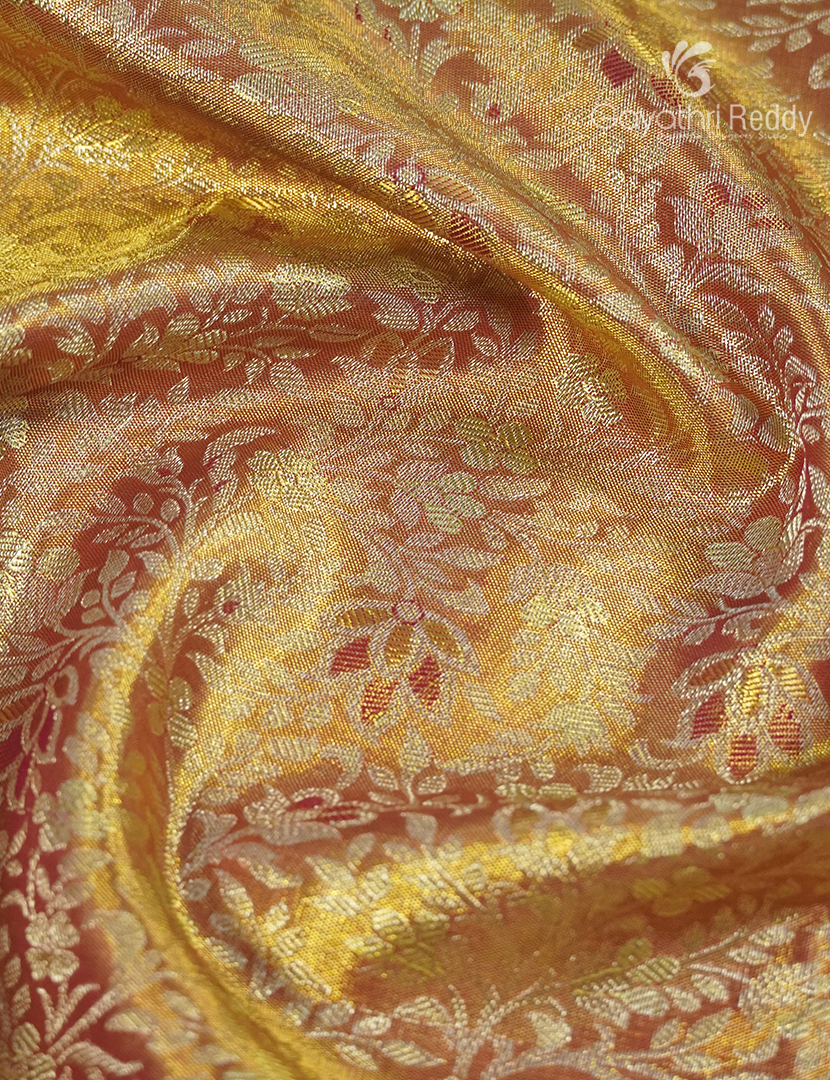 Pure Kanchipuram Silk Bridal Saree in Rose gold and Deep Red