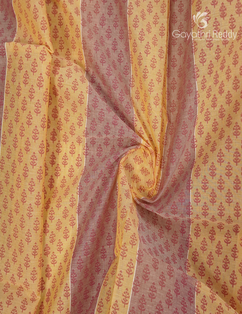 Pure Kanchi Cotton Printed Saree in Mustard and Peach