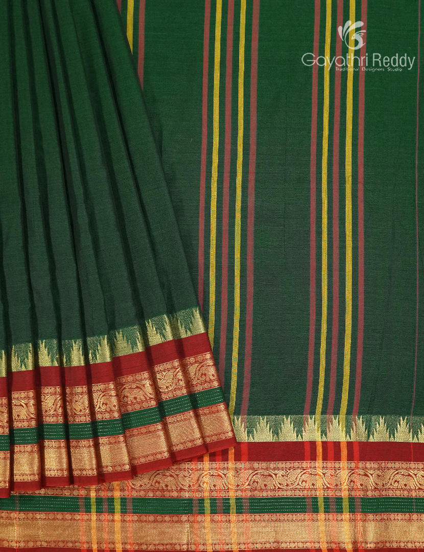 Pure Narayanpet Cotton Saree in Bottle Green