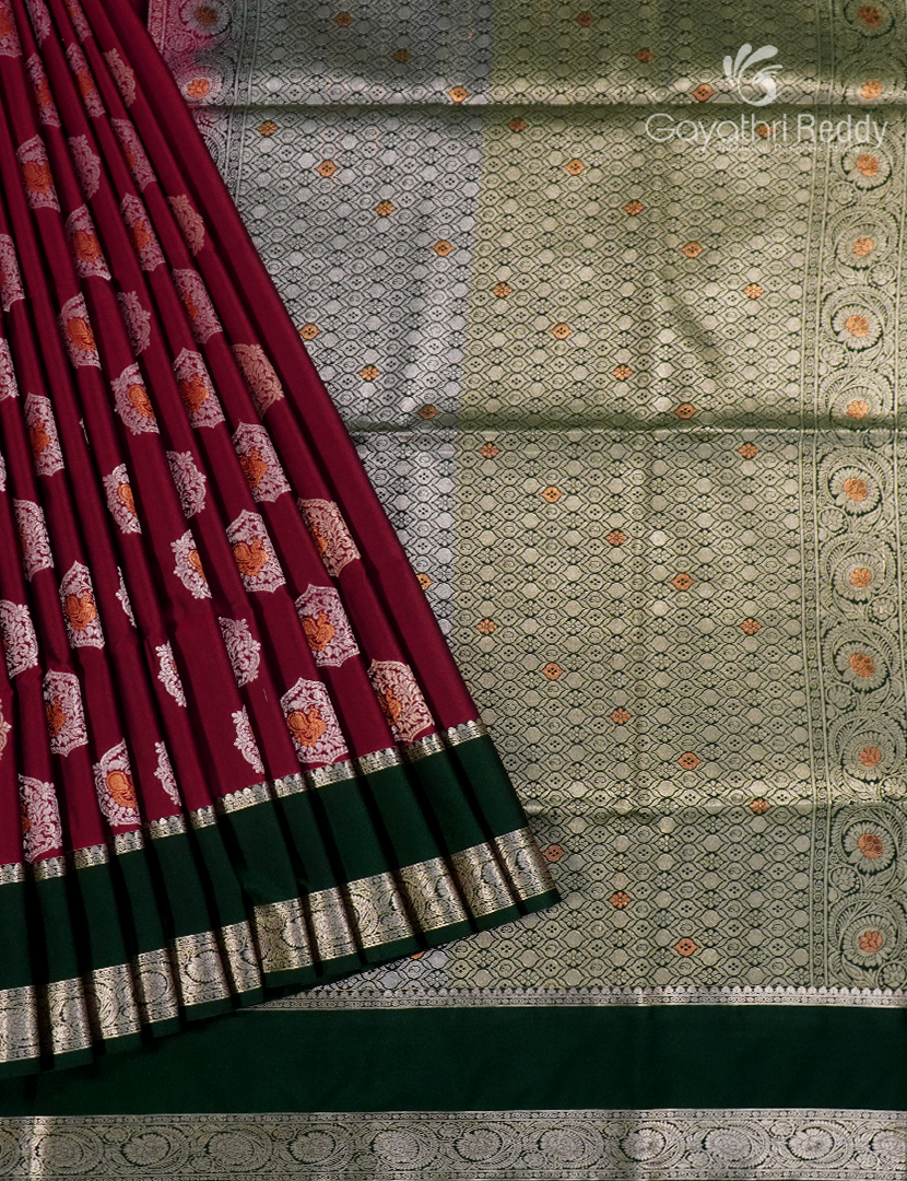 Soft Silk Saree in Deep Maroon and Deep Green