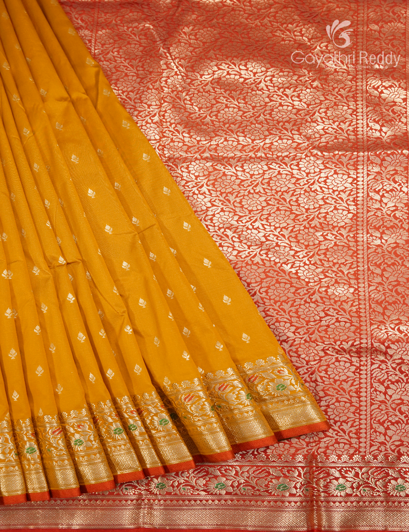 Semi Banaras Katan Silk Saree in Turmeric