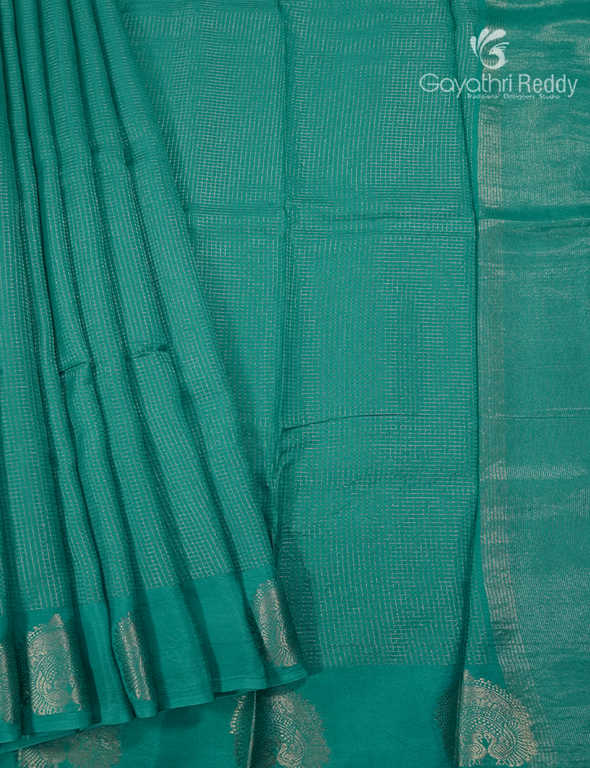 Semi Mysore Crepe Saree in Peaock Green