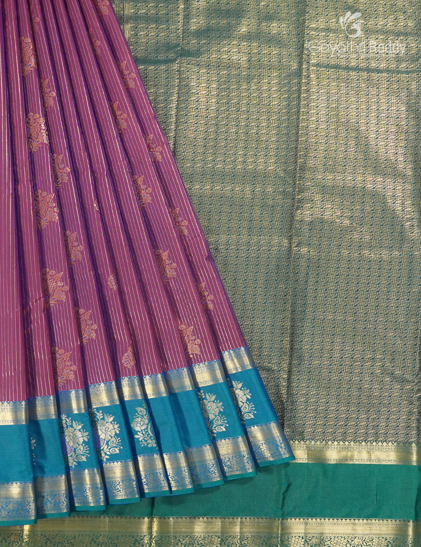 Semi Kanchipuram Silk Saree in Plum and Peacock  Blue
