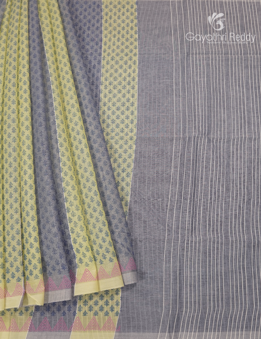 Pure Kanchi Cotton Printed Saree in Neon Green and Grey