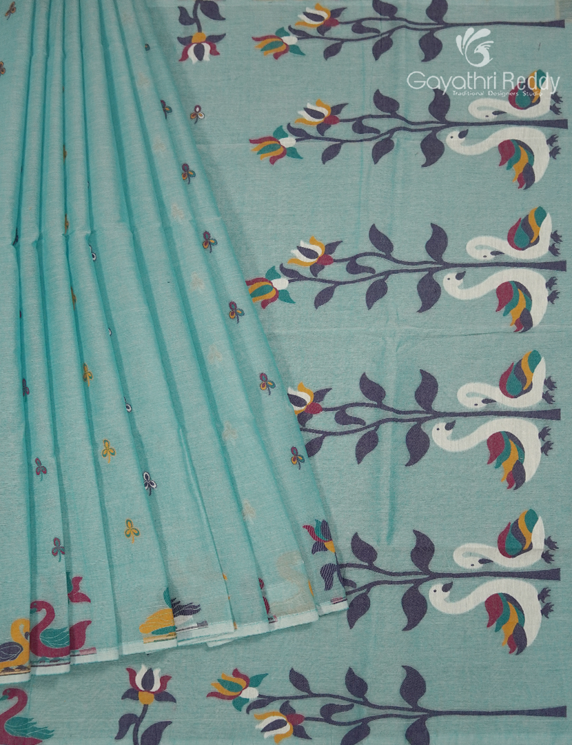 Jamdani Cotton Saree in Sea  Blue