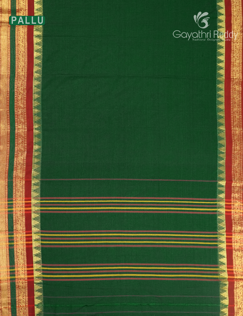 Pure Narayanpet Cotton Saree in Bottle Green
