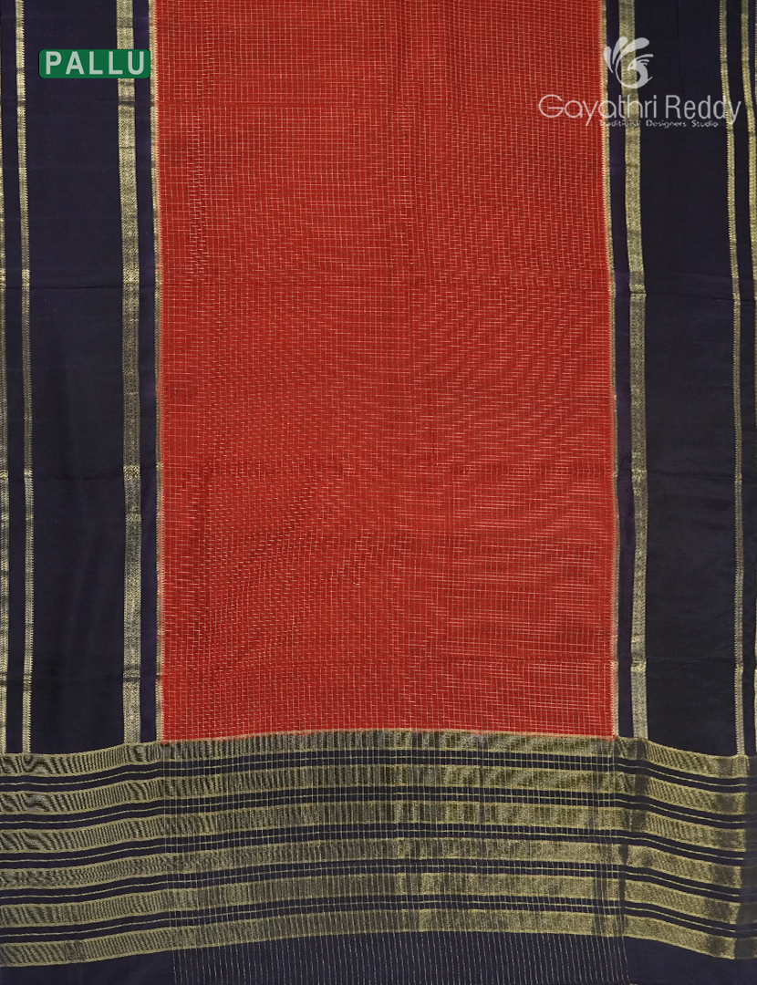 Semi Mysore Crepe Saree in Red and Deep Navy Blue