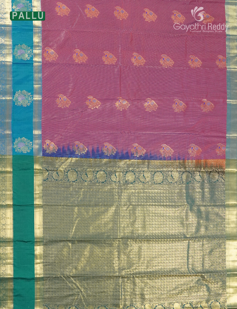 Semi Kanchipuram Silk Saree in Plum and Peacock  Blue