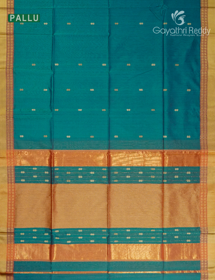 Pure Chanderi Sico Saree in Rama Green and Mustard