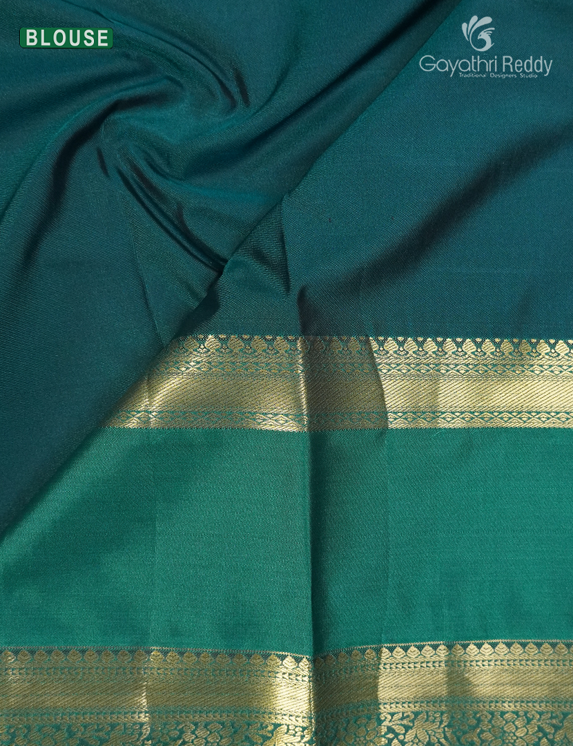 Semi Kanchipuram Silk Saree in Plum and Peacock  Blue