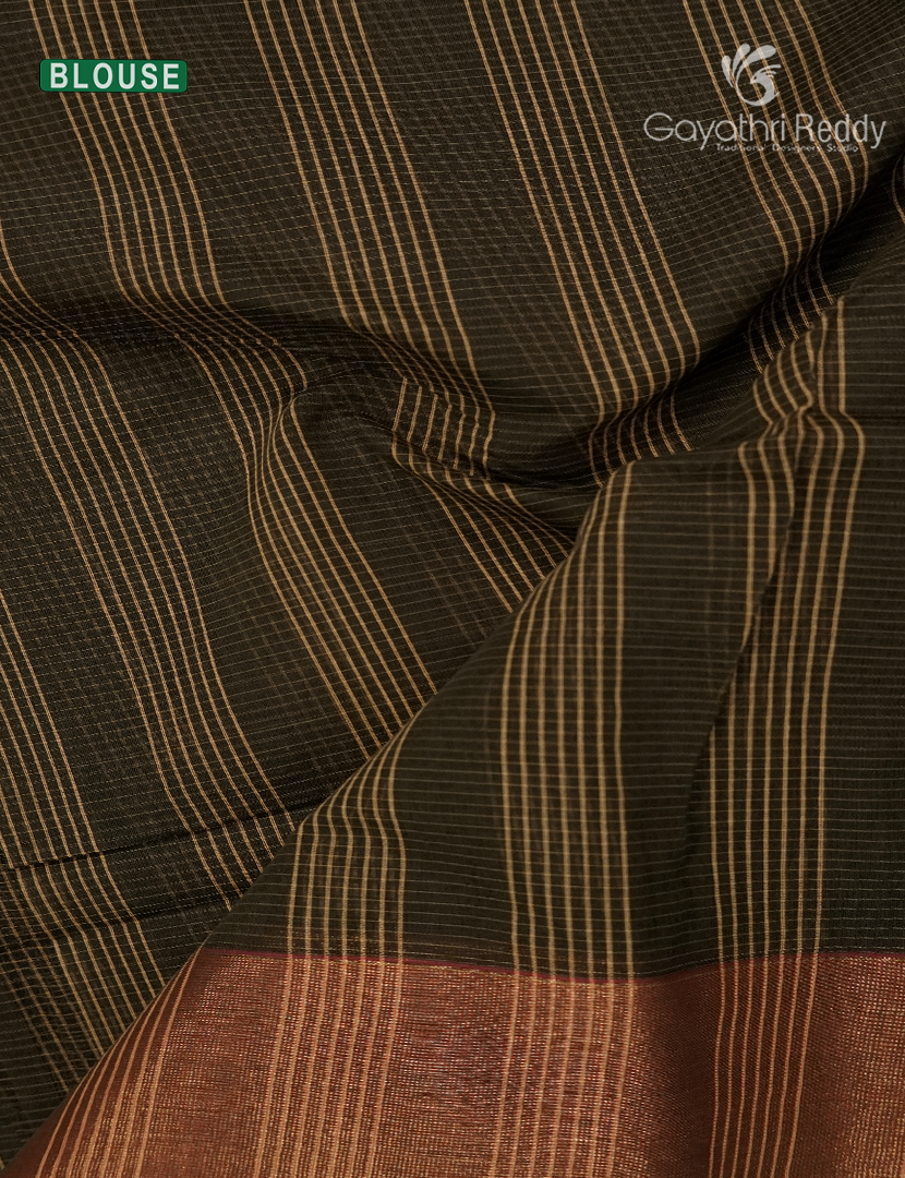 Semi Ikat Sico Saree in Deep Olive Green