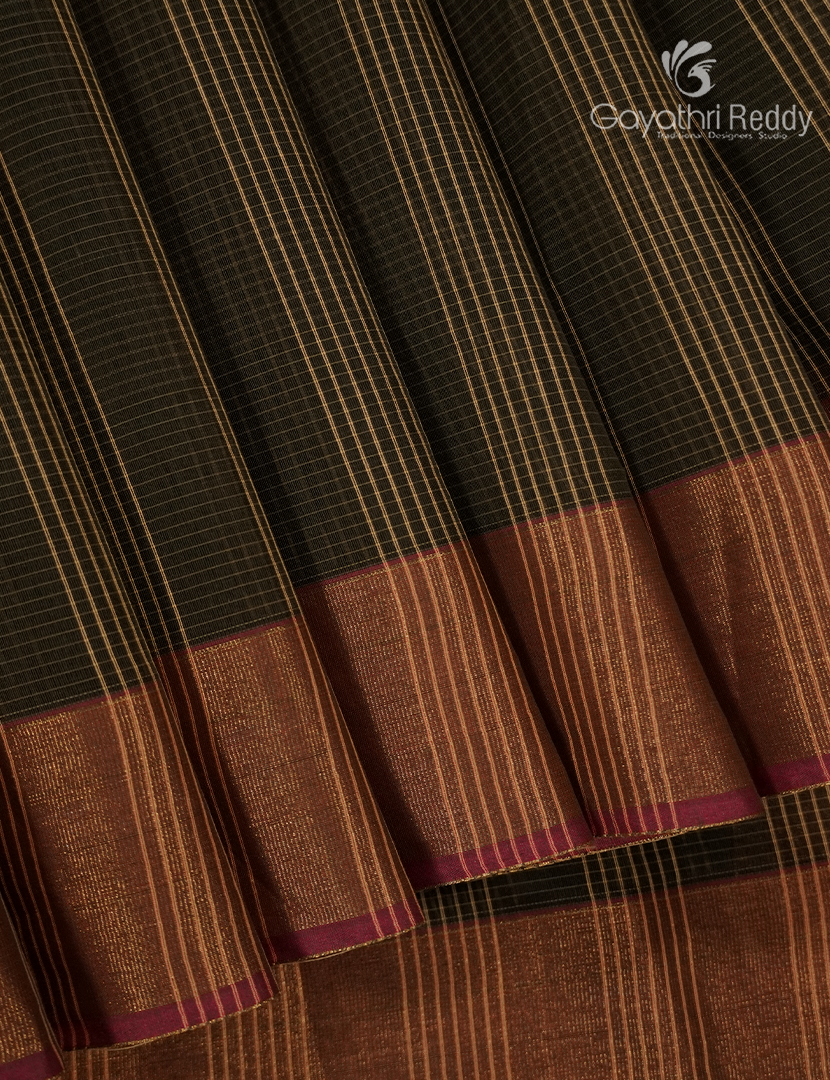 Semi Ikat Sico Saree in Deep Olive Green