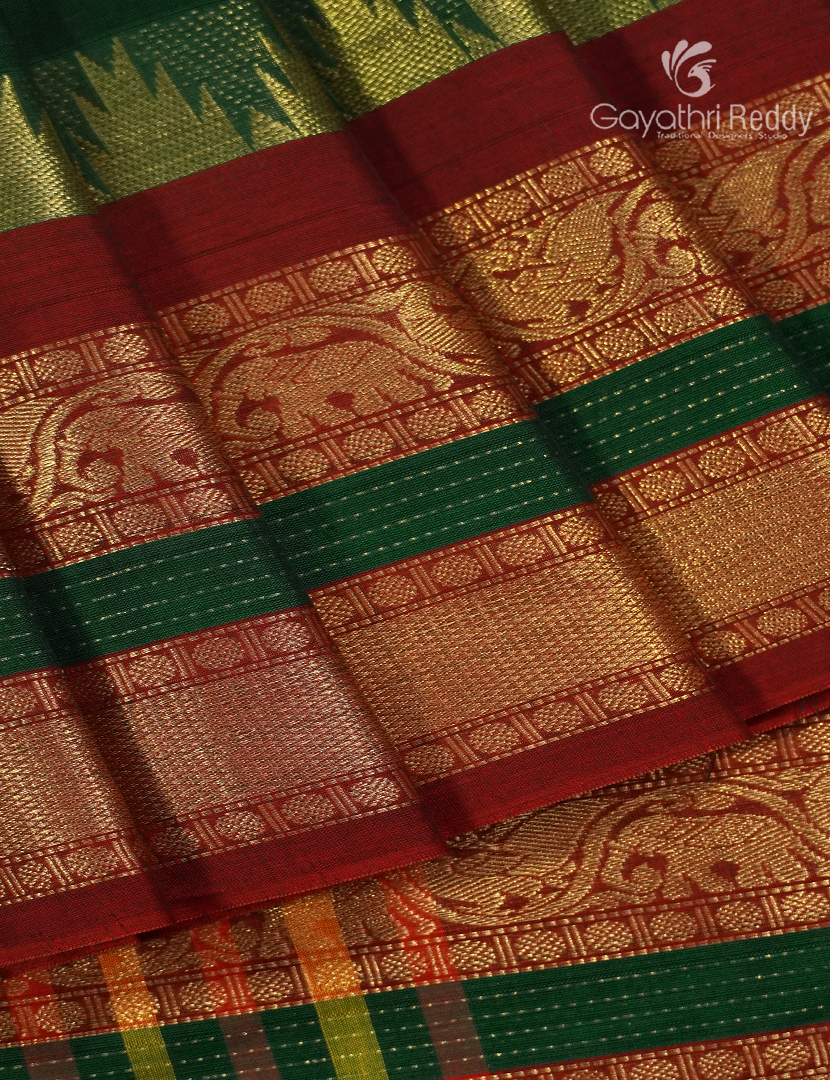 Pure Narayanpet Cotton Saree in Bottle Green