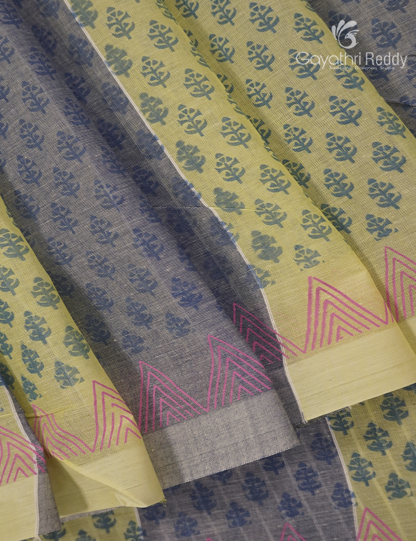 Pure Kanchi Cotton Printed Saree in Neon Green and Grey